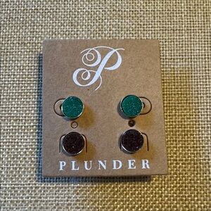 Plunder Teal Green and Chocolate Brown Stud Earrings